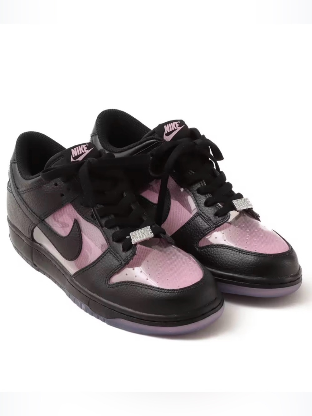 Nike Dunk, Low Retro PRM "Transparent" sneakers in the "Pink Rise" colorway.
